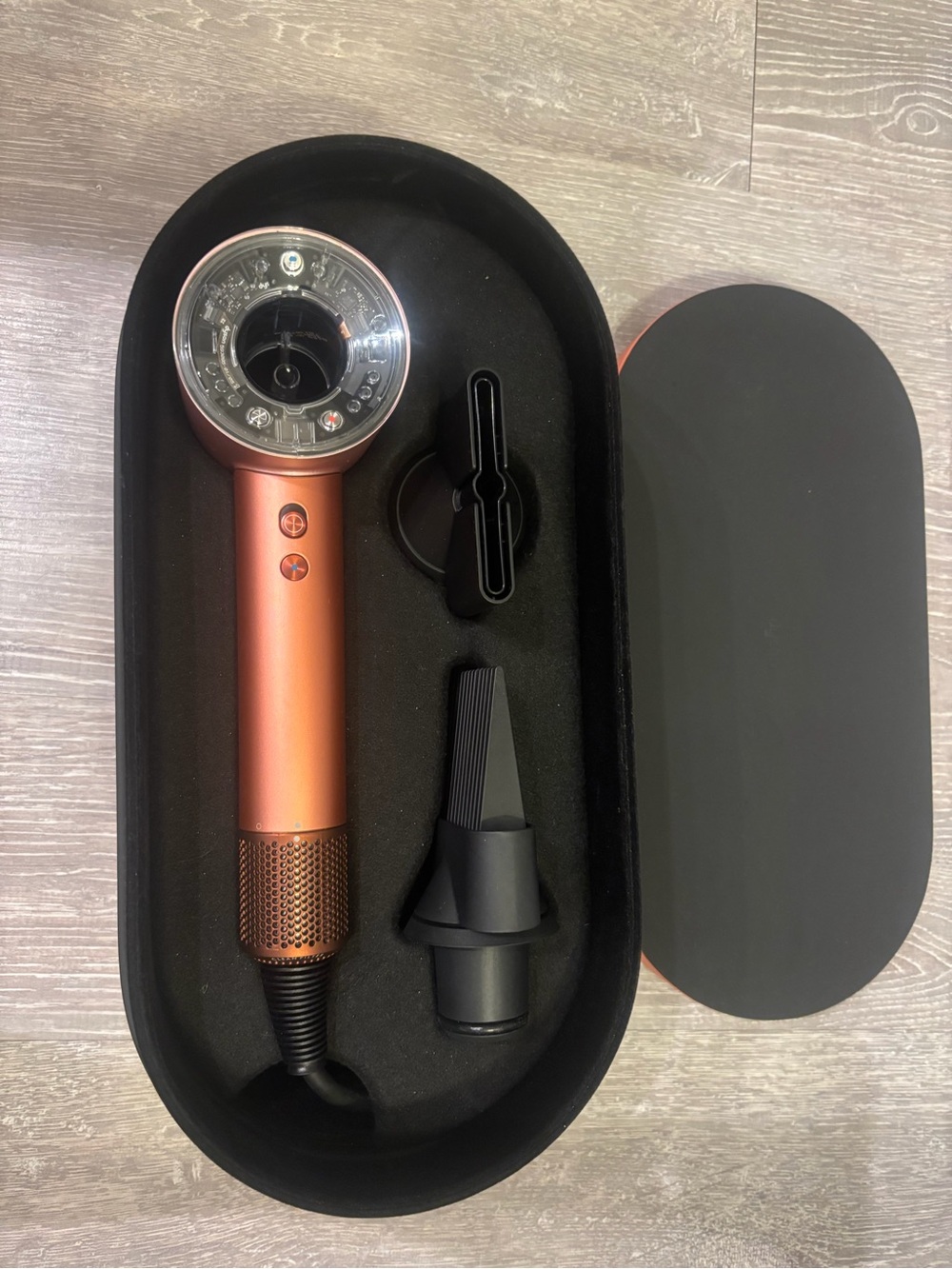 Dyson Hair Dryer in Rose Gold with Black Attachments